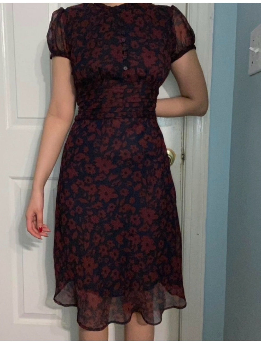 dELiA*s Burgundy Floral Midi Dress with Black Base